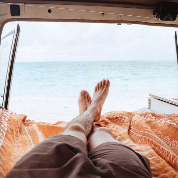 Sunset Orange/Blue Afghan Rug - Picture 6 of 8